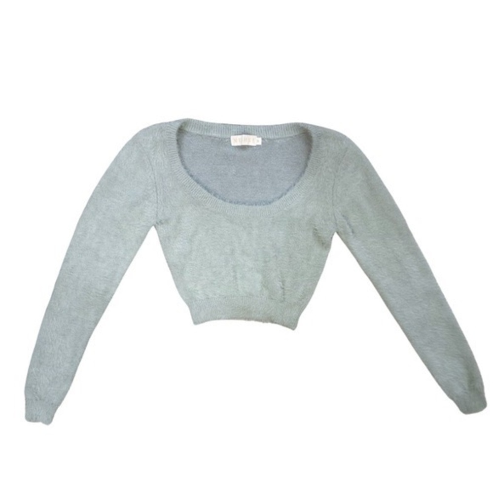 Meshki Fuzzy Long Sleeve Sweater Top Light Blue